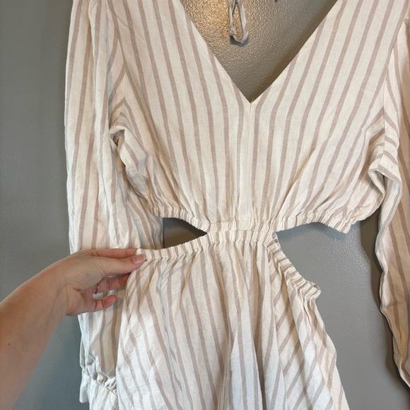 Sam Edelman Medium Linen Blend Emely Mini Cutout Stripe Dress White Tan - Picture 3 of 7